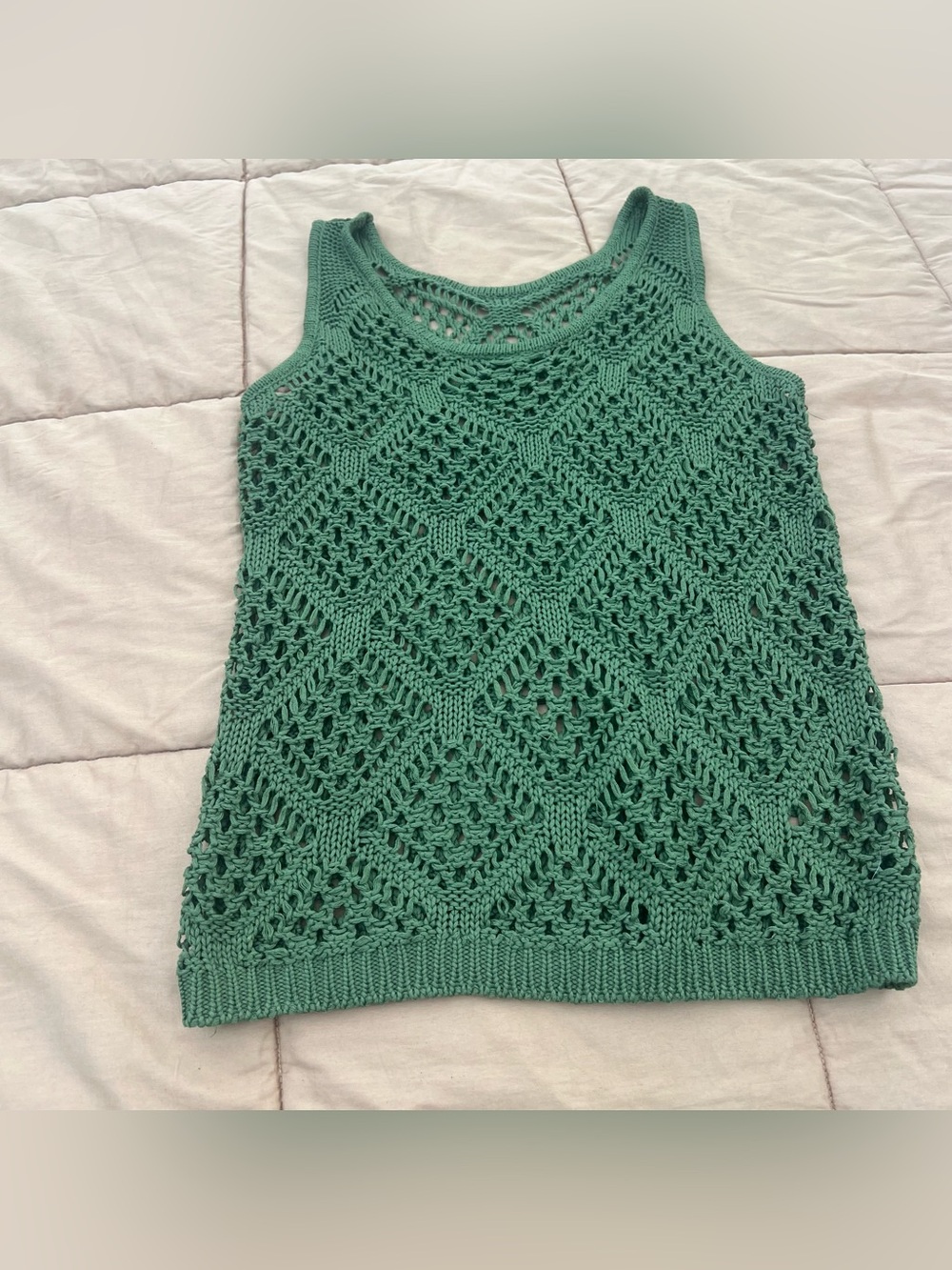 Green Sleeveless Crochet Tank Sweater Festival Wear Coastal Cowgirl Boho